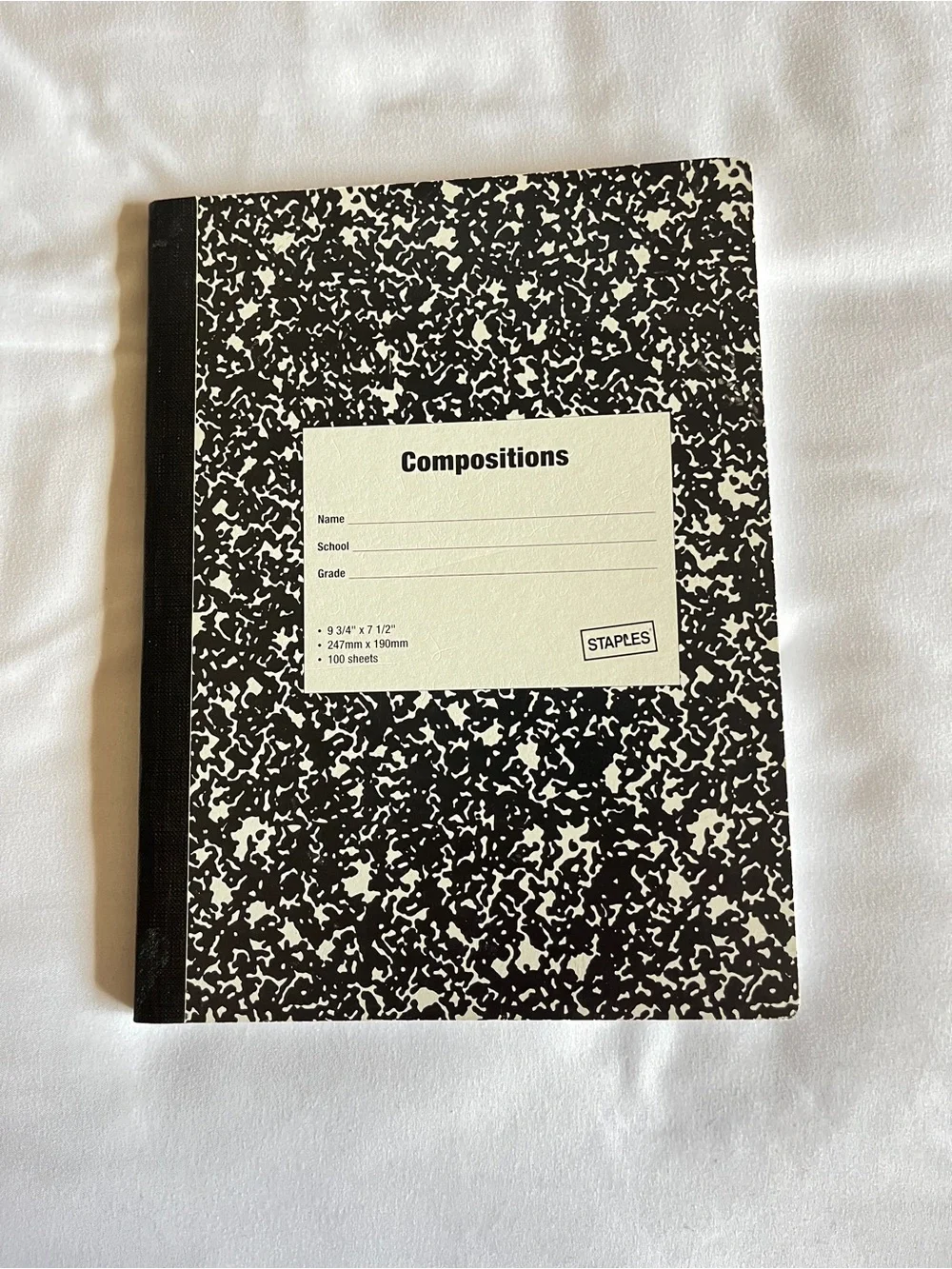 Staples Black Marble Composition Notebook Wide Ruled 100 Sheets 9.75x7.5 In
